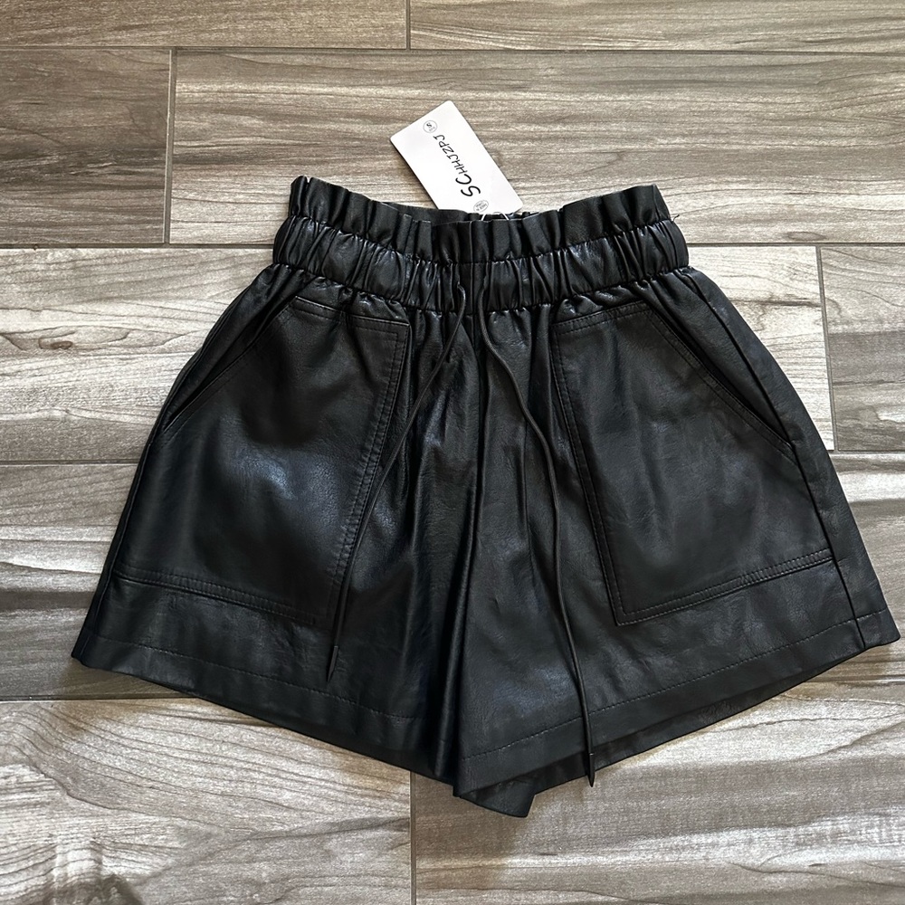 Black Faux Leather Women Shorts